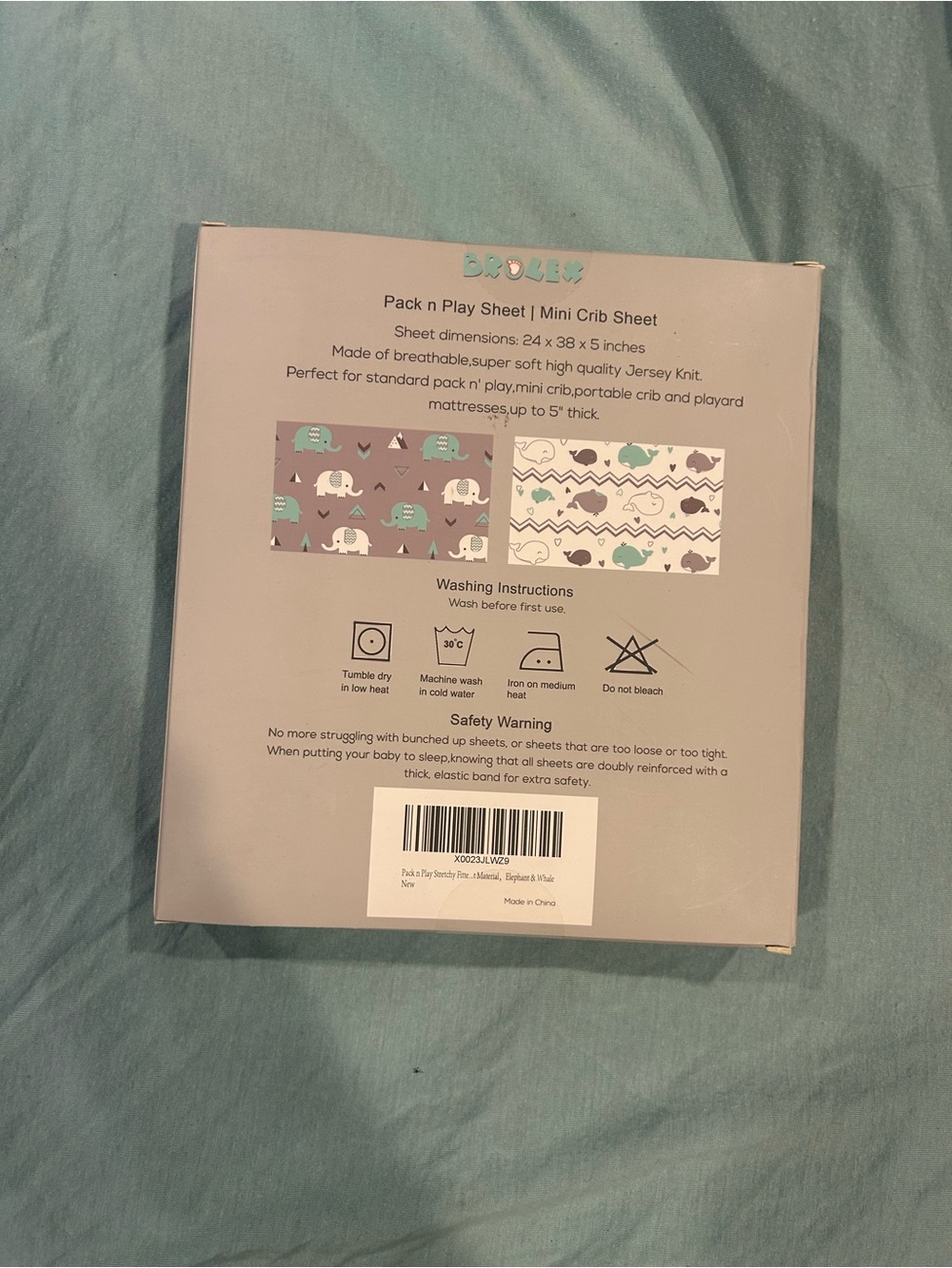 BroLex Pack n Play & Mini Crib Sheets - Aqua Gray Elephant Print - Picture 2 of 3